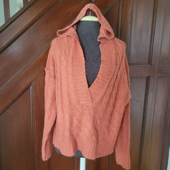 American Eagle Outfitters Sweaters - American Eagle Womens Hooded Cable Knit Sweater Rust Orange Size S